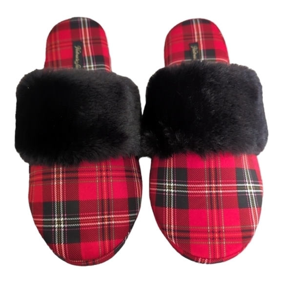 Victoria's Secret Signature Satin Red Black Plaid Slippers Size M - Picture 10 of 10